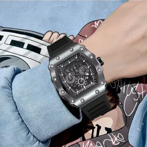 Multi-Color Chronograph with Skeleton Movement Water-Resistant Sweat-Resistant Anti-Aging Silicone Strap Stylish Watch