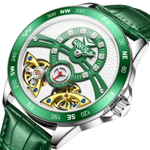 Multi-Function Automatic Watches for Men Waterproof Transparent Dial Design Leather Band Luminous Men’s Mechanical Watch