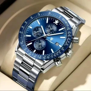 Multi-Function Chronograph Men’s Watch 41mm Sleek Casual Quartz Wristwatch Date Display & Water-Resistant