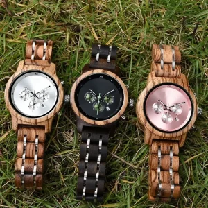 Multi Function Date Display Wooden Watches for Women Custom Logo Watch