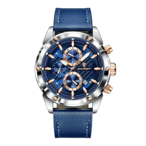 Multi Functional Chronograph Men’s Watch 41mm Sleek Casual Quartz Wristwatch Date Display Water Resistant