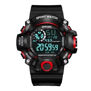 Multi Functional Luxury Sports Chronograph Watch Waterproof LED Light Shockproof Digital Watch with Plastic
