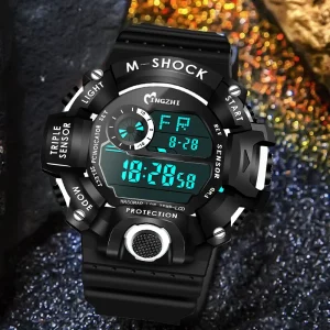 Multi Functional Luxury Sports Chronograph Watch Waterproof LED Light Shockproof Digital Watch with Plastic Band