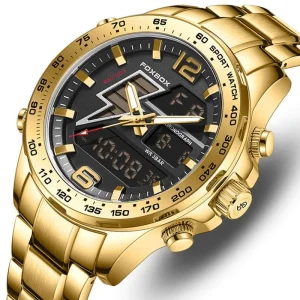 Multi Functional Men’s Digital Sports Dual Display Watch Stainless Steel Waterproof Luminous Outdoor Sports Chronograph Watch