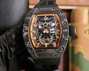 Multifunction Automatic Movement Black Carbon Fiber Case Rubber Strap Men’s Sports Diving Watch