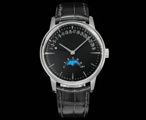 Multifunction Stainless Steel Case Black Genuine Leather Strap Unisex Luxury Watch Business Mechanical Watch