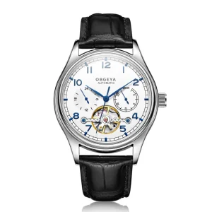 Multifunctional Luxury Men’s Mechanical Watch with Automatic Waterproof Feature and Fashionable Trendy Leather Strap Watch