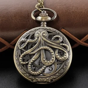 Myth Octopus Quartz Pocket Watch Bronze Hollow Out Case Antique Steam Punk Vintage Pendant Necklace 47mm