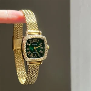 NA 04 Women’s Square Roman Numeral Dial Eco Friendly Quartz Movement Wheat Ear Mesh Strap Forest Style Fashion Watch