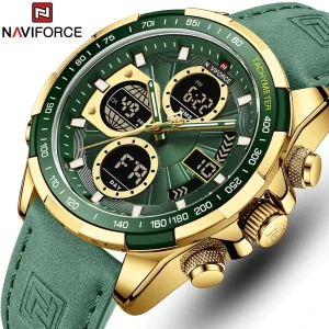 NAVIFORCE 9197 Men’s Leather Military Sport Waterproof Quartz Wristwatch Chronograph