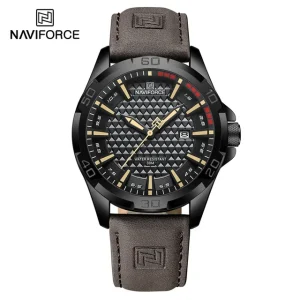 NAVIFORCE NF8023 Luxury Top Quartz Leather Strap Round Case Waterproof Pointer Luminous Automatic Date Watch for Men