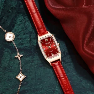 NESUN Square Small Dial Quartz Women’s Watch Genuine Leather Strap Water-Resistant Casual Trendy Style