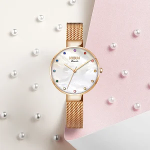 NESUN Women’s Quartz Watch Mother-of-Pearl Dial Stainless Steel Water-Resistant Minimalist Casual Watch