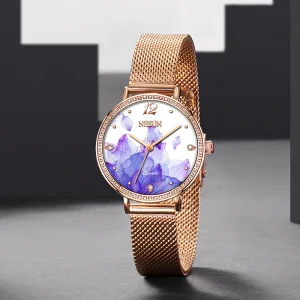 NESUN Women’s Ultra-Thin Quartz Watch Stylish Blue-Purple Pattern