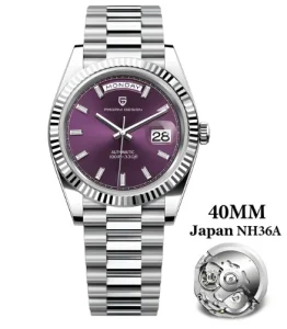 NH36A Men Calendar Week Automatic Mechanical Fluted Bezel Stainless Steel 100M Waterproof Business Wrist Men’s Watch