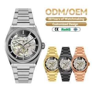 NH70 Automatic Full Skeleton Watch OEM Integrated Bracelet Custom Logo Stainless Steel Men Mechanical Wristwatch