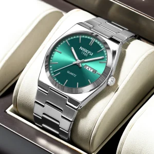 NIBOSI 2658 Men’s Quartz Watches Luxury Steel Band Chronograph Glass Simple Design Antique Fashionable Business Calendar Style