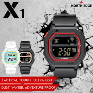 NORTH EDGE Men’s Carbon Fibre IP67 Waterproof Outdoor Sports Watch with LED Flashlight Thermometer Compass X1