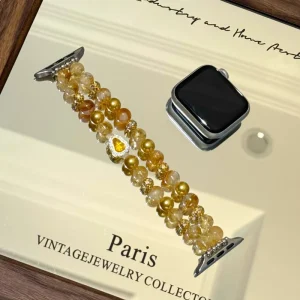Natural Citrine Crystal Beaded Bracelet Apple Watch Ultra 2 9 8 SE Yellow Quartz Gemstone Jewelry Gift