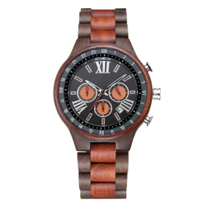 Natural Handmade Custom Logo Wood Watch Sport Chronograph Quartz Date Wooden Watch for Men Reloj De Madera