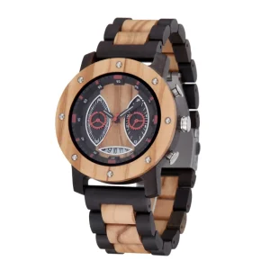 Natural Handmade Sport Chronograph Quartz Wood Watch Custom Logo Wooden Watch for Men Reloj De Madera
