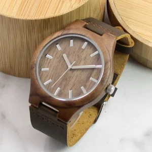 Natural Walnut Wood Wristwatch Handmade Genuine Cow Leather Strap Wooden Watch Anniversary Gift for Him or Her