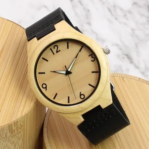 Natural Wood Watch Handmade Genuine Cow Leather Strap Men’s Wooden Watch Anniversary Gift for Him Groomsmen Boyfriend Dad Gift