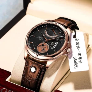 Nautical Quartz Men’s Luxury Waterproof Leather Sport Watch with Luminous Dial Alloy Case 42mm
