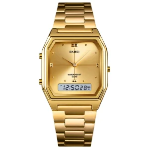 New Arrival Gold Square Digital Watch Men Women Analog Wristwatch Stainless Steel Band Waterproof Montre Reloj Watches