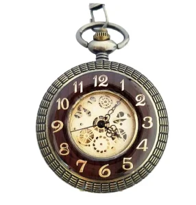 New Design Antique Mechanical Wooden Pocket Watch with Alloy Case 80mm Dial Boxed No Waterproof