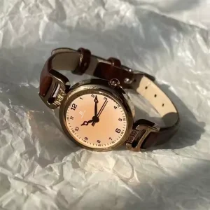 New Design Brown Leather Small Dial Quartz Watch Minimalist Round Simple Band Quality Quartz Waterproof Women’s Watch