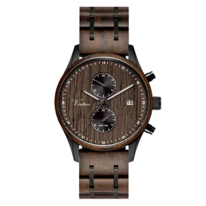 New Design Luxury Wooden Watches Dual Time Men Wrist Custom Logo Low MOQ Chronograph Quartz Stainless Steel Wood Watch
