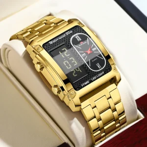 New Design Men Stainless Steel Strap Wrist Watch 3ATM Waterproof Alloy Digital Watch Fashion Men Square Luminous Quartz Watch