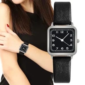 New Designer Fashion Casual PU Leather Strap Women’s Quartz Watches Square Digital Dial Business Student Wristwatch Sports Alloy