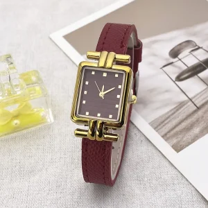 New Diamond-encrusted Alloy Petite Square Women’s Watch Minimalist Leisure Eco-Friendly Leather Strap Quartz Movement Student