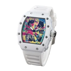 New Fashion Ceramic Japanese Movement Men Watch Colorful Hollow Out Quartz Watch Sports