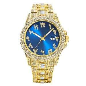 New Fashion Iced Out Watch Arabic Numerals Quartz Hip Hop Designer Gold Plated Luxury Men Women Watches