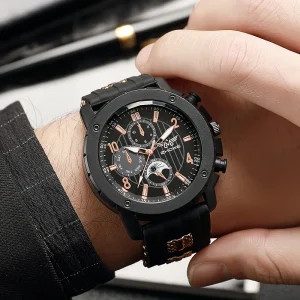 New Fashion Trend Men’s Quartz Watch with Three-Eye Digital Glass Dial 10mm New Popular Silicone Watch Cross-Border Hit