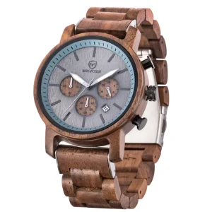 New Fashion Walnut Watches with Natural Wood Luxury Sports Japan VD53 Chronograph Quartz Men Relogio Masculino