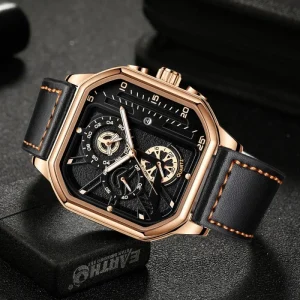 New Fashion Watch for Men Square Large Dial Leather Strap Mens Watches Student Casual Wristwatch Trendy Design