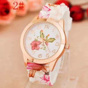 New Fashionable Silicone Women’s Watch with Floral Print 36mm Trendy Personalized Charm Alloy Case Quartz Movement Ronda