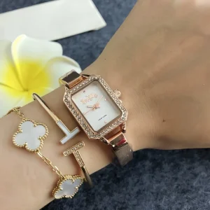 New Foreign Trade Diamond Inlaid Quartz Watch Women’s Wristwatch Square Classic Rose Gold Unisex