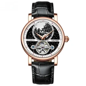 New Hollow Mechanical Watch Automatic Leather Leisure Watch Waterproof Men’s Watch