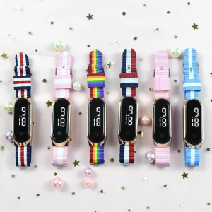 New Luxury Charm Oval Nylon Rainbow LED Sport Digital Watch Multi color Touch Waterproof 3BAR Unisex Couple