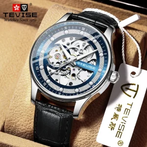 New Mechanical Watch Hollow Men’s Leather Belt Watch Fashion Waterproof Men’s Mechanical Watch