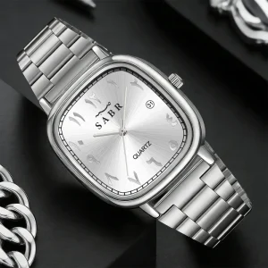 New Men’s Stainless Steel Quartz Watch Personalized Arabic Numerals Calendar Dial Business Watch Accepts Custom Logo