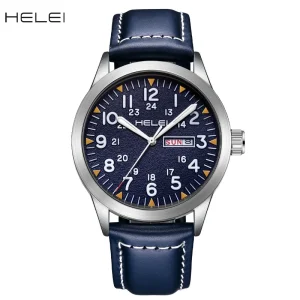 New Men’s Watch Brand Genuine Leather Waterproof Luminous Wristwatch Quartz Watch with Calendar and Week Display