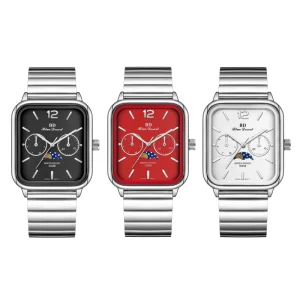 New Moonphase Couple Watches High End Elegance Women’s Watch Stainless Steel Band Square Quartz Watch Gift Relojes