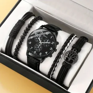 New Punk Leather Bracelets Men’s Rhinestone Calendar Fashion Casual Quartz Watch