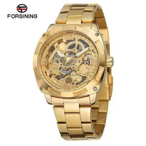 New Skeleton Automatic Mechanical Stainless Steel Luxury Men’s Watch for 10m Water Resistant Folding Clasp